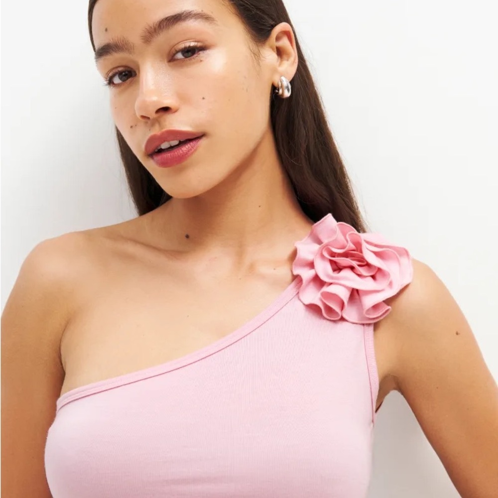 Reformation One-Shoulder Pink Floral-Appliqué Dress